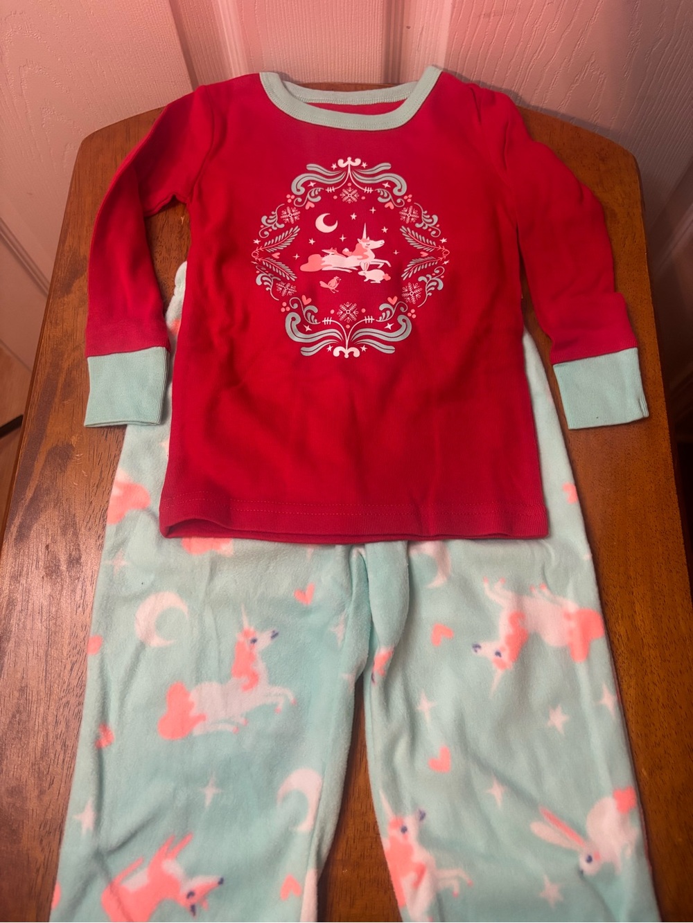 Cat & Jack Red Top with Mint Unicorn Print Pajama Set